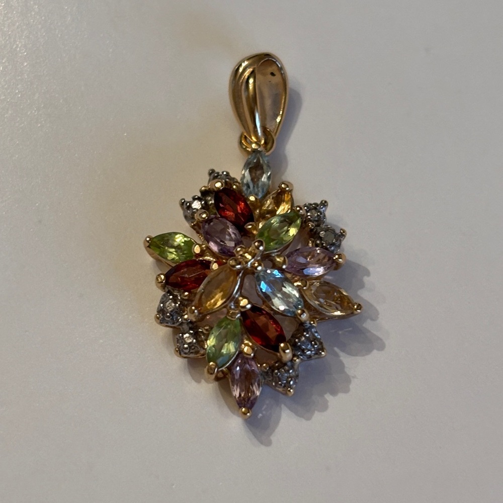 Beautiful Multicolor Gemstone Flower Pendant - image 1
